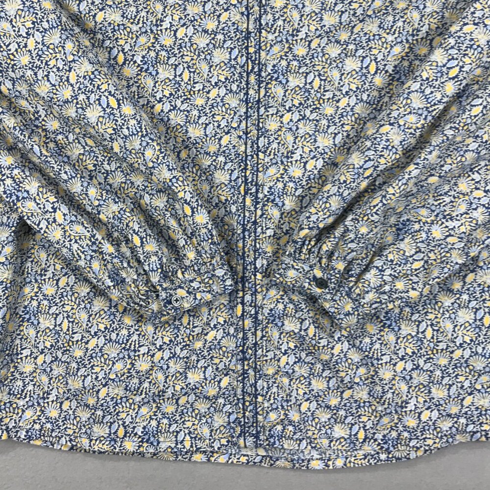 Gap Blouse Women Small Tall Blue Yellow Pullover Top V-Neck Boho Peasant Balloon - Picture 6 of 13